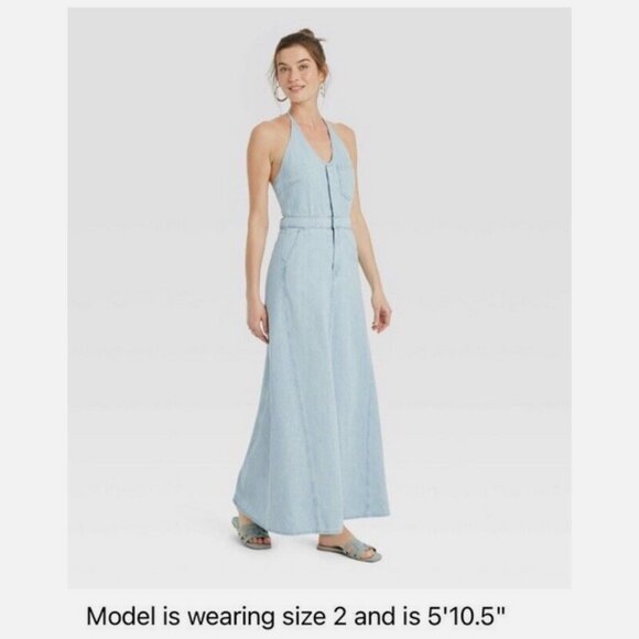 Women's Halter Neck Denim Maxi Dress - Universal Thread™ Blue 00 - Picture 4 of 4